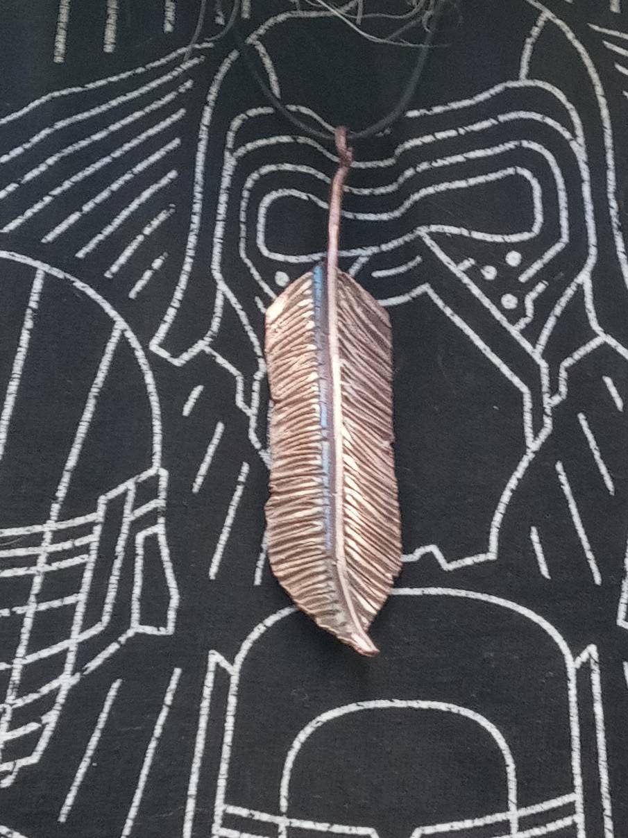 Copper feather pendant necklace