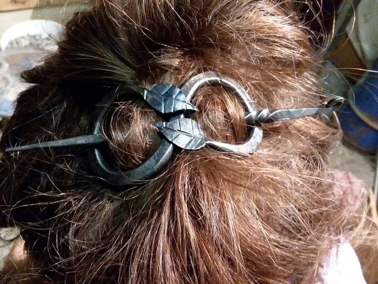 Hand forged leaf hairpins